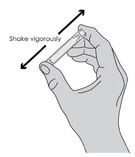 Shake ampule vigorously until the contents are thoroughly mixed Illustration