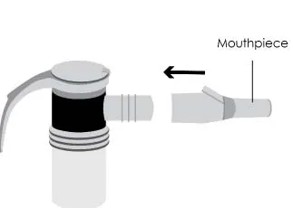 If a separate mouthpiece attachment is supplied with your nebulizer, connect the mouthpiece to the nebulizer  Illustration