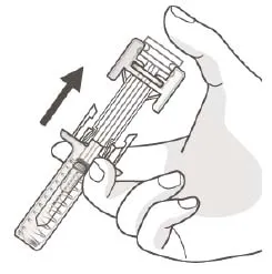 This will let the empty syringe move up until the entire needle is covered by the needle guard Illustration