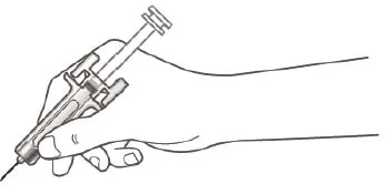 Hold the body of the prefilled syringe in one hand between the thumb and index fingers Illustration